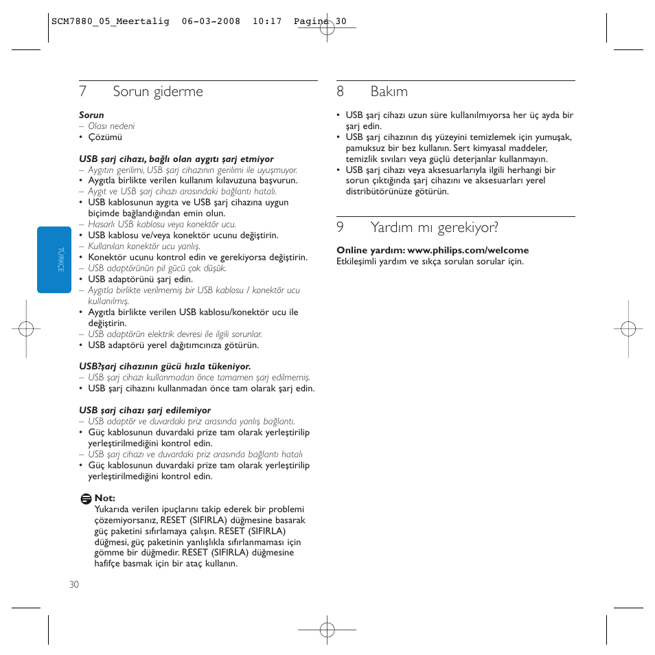 7sorun giderme, 8bakım, 9yardım mı gerekiyor | Philips SCM7880/05 User Manual | Page 30 / 60