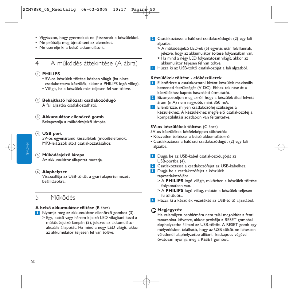 4a működés áttekintése (a ábra), 5működés | Philips SCM7880/05 User Manual | Page 50 / 60