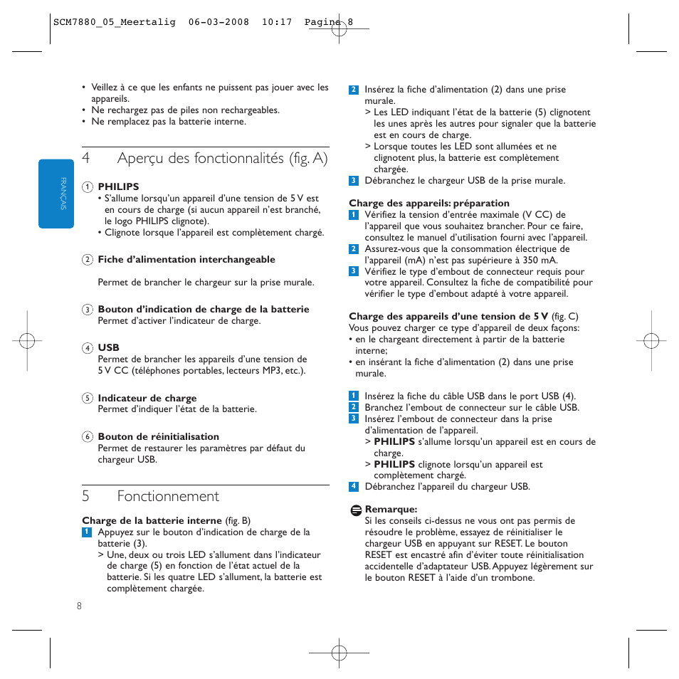 4aperçu des fonctionnalités (fig. a), 5fonctionnement | Philips SCM7880/05 User Manual | Page 8 / 60