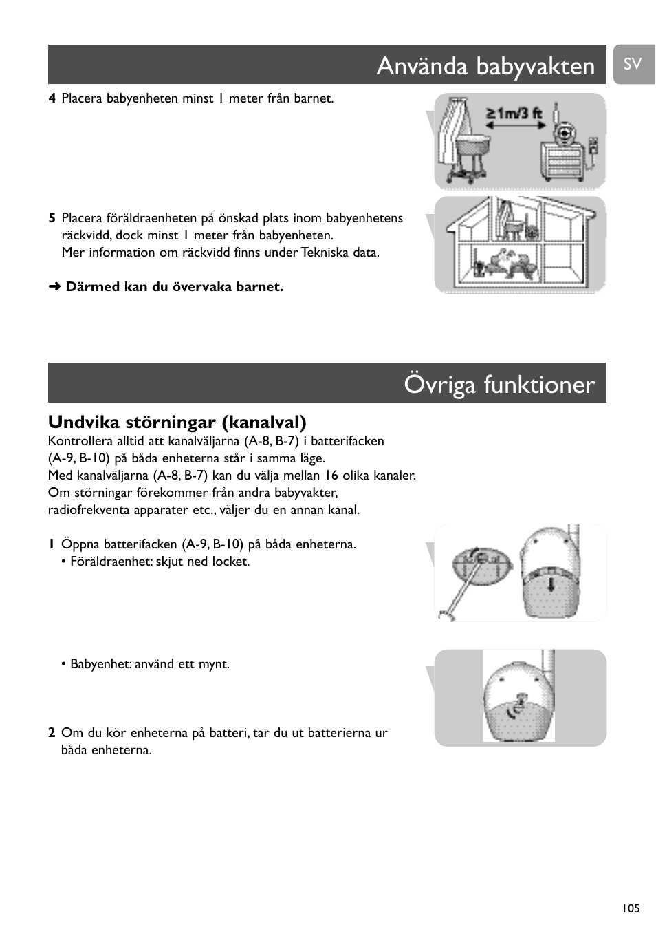 Använda babyvakten övriga funktioner, Undvika störningar (kanalval) | Philips SCD463 User Manual | Page 105 / 160
