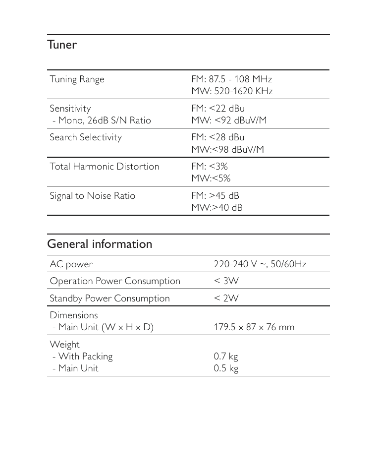 Tuner, General information | Philips AJ3500 User Manual | Page 18 / 23