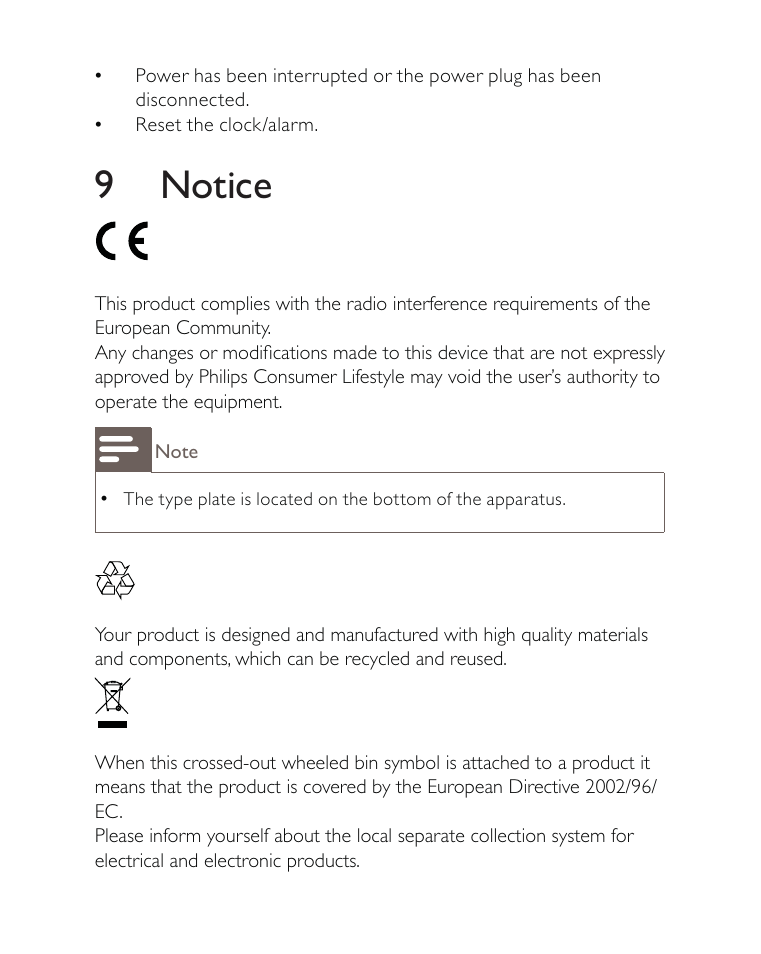 9 notice | Philips AJ3500 User Manual | Page 20 / 23