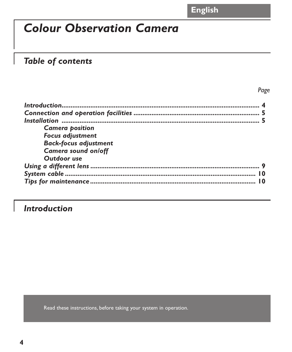 Philips Colour Observation Camera User Manual | 8 pages