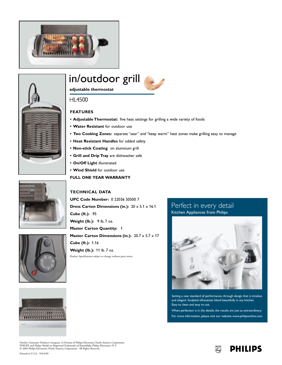 In/outdoor grill, Perfect in every detail | Philips HR1457 User Manual | Page 2 / 2
