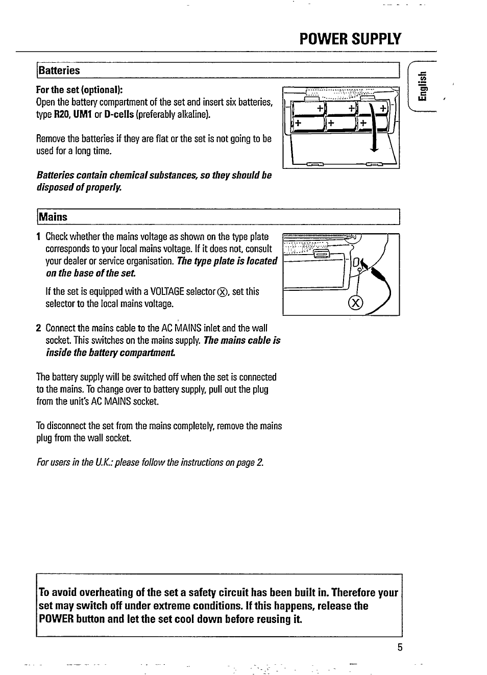 Batteries, Mains, 1 + riirp | J+ ¡1+ 1 | Philips AZ 1402 User Manual | Page 5 / 16