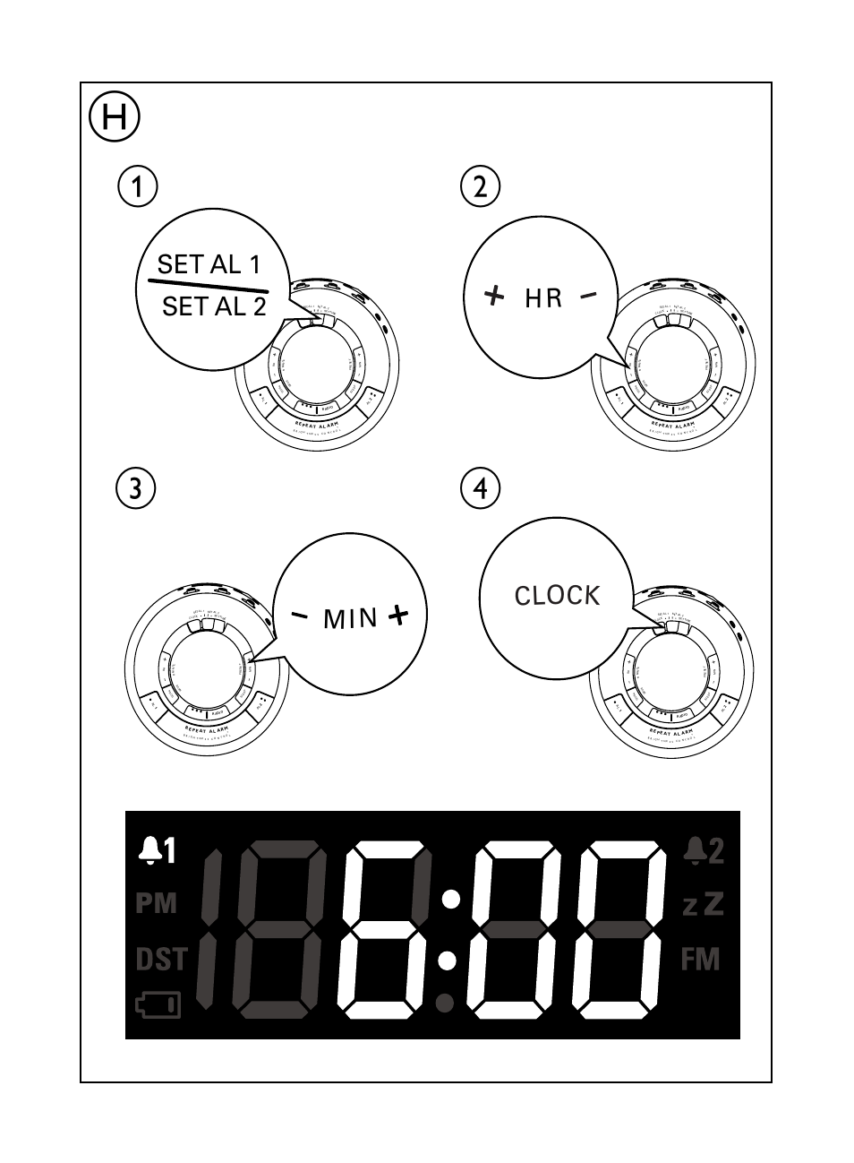 Ab d c, Min clock set al 1 set al 2 | Philips AJ5000 User Manual | Page 7 / 22