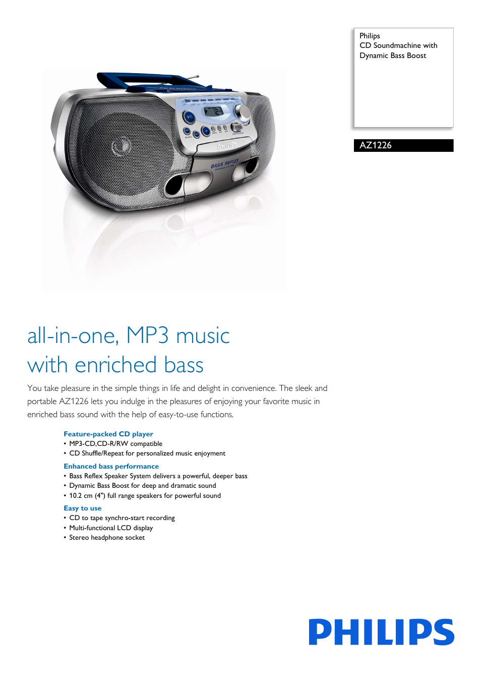 Philips AZ1226 User Manual | 2 pages