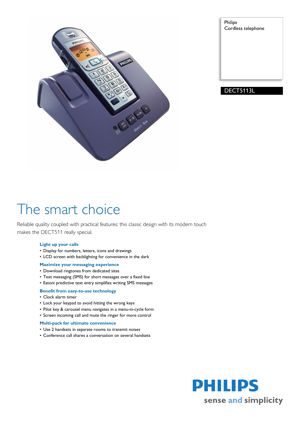 Philips DECT5113L User Manual | 3 pages