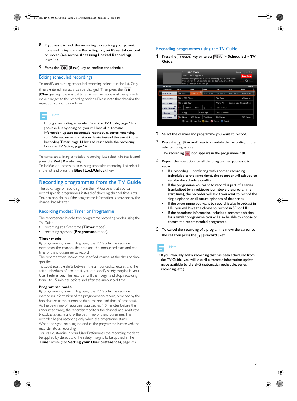 Recording programmes from the tv guide | Philips HDTP 8540 User Manual | Page 21 / 40