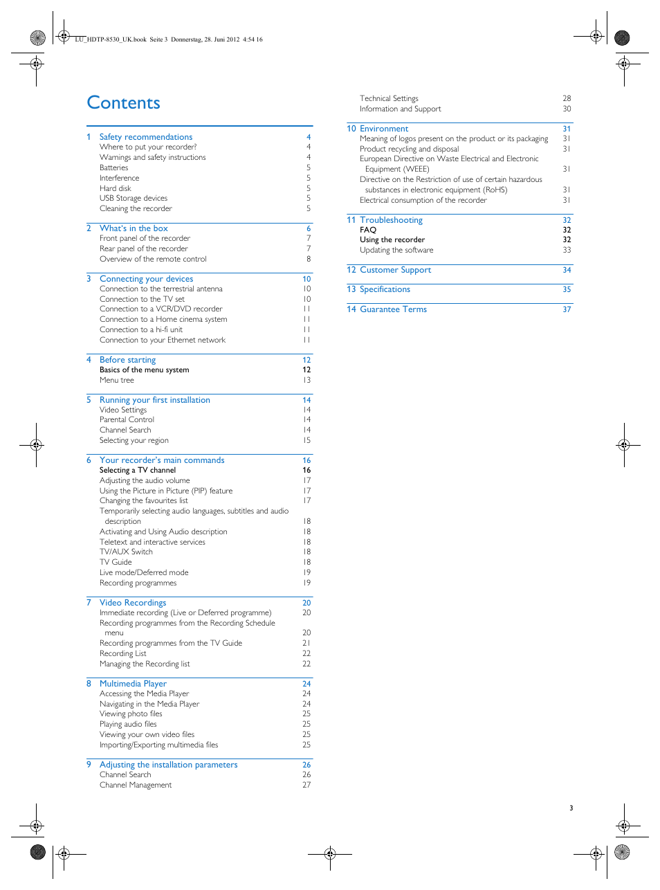 Philips HDTP 8540 User Manual | Page 3 / 40