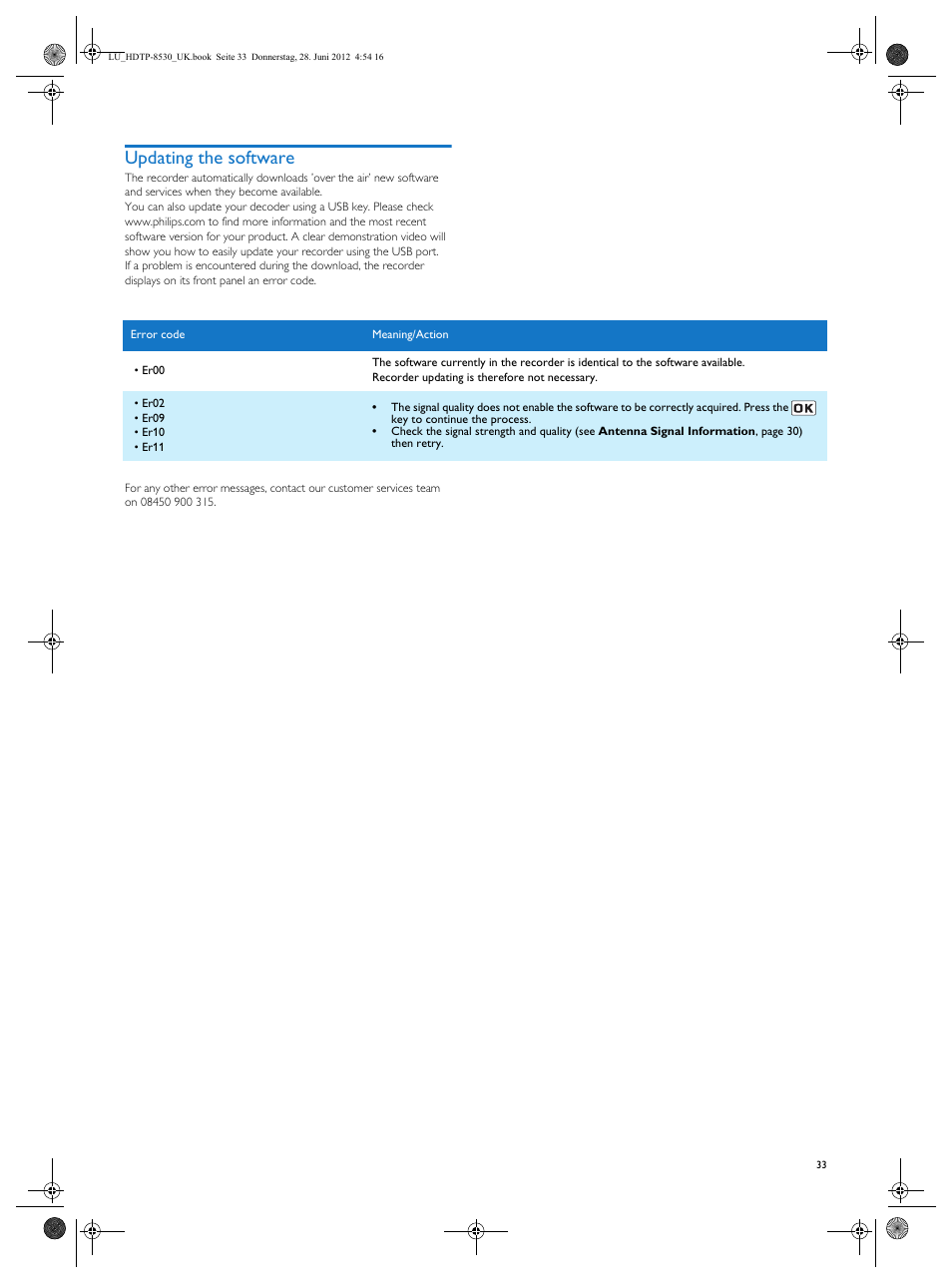 Updating the software | Philips HDTP 8540 User Manual | Page 33 / 40