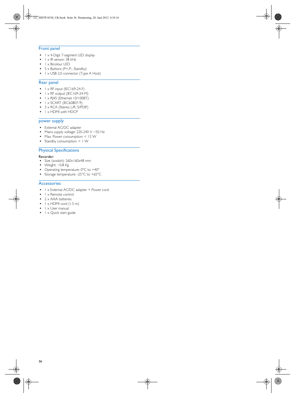 Philips HDTP 8540 User Manual | Page 36 / 40