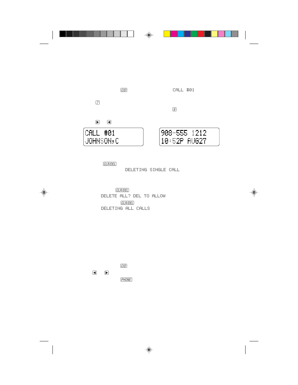 Caller id operation, Reviewing call history, Removing a call from call history | Removing all calls from call history, Dialing a number in call history | Philips 9125 User Manual | Page 16 / 20