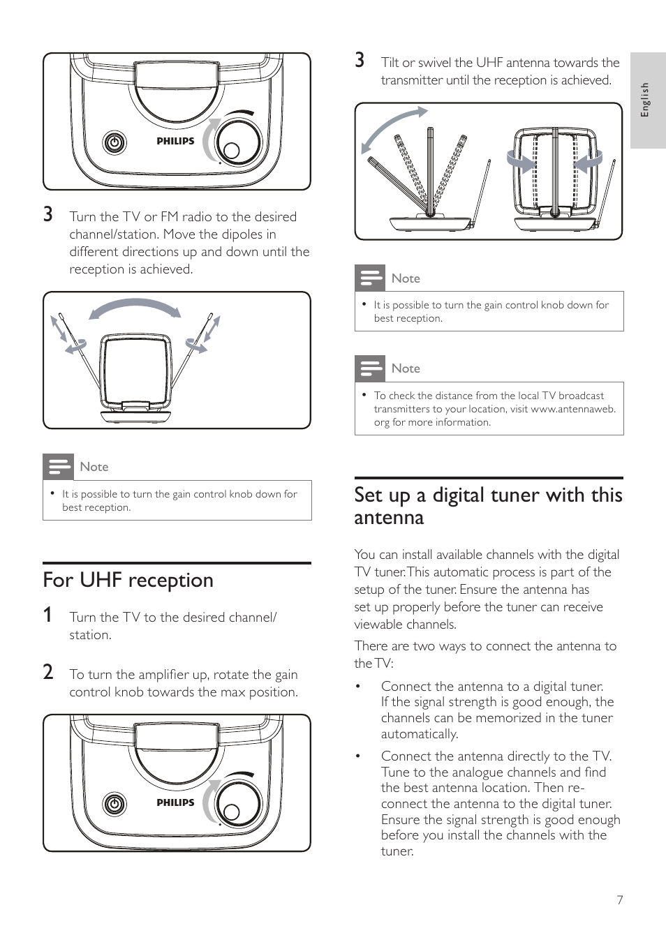 For uhf reception, Set up a digital tuner with this antenna | Philips SDV6122/27 User Manual | Page 7 / 10