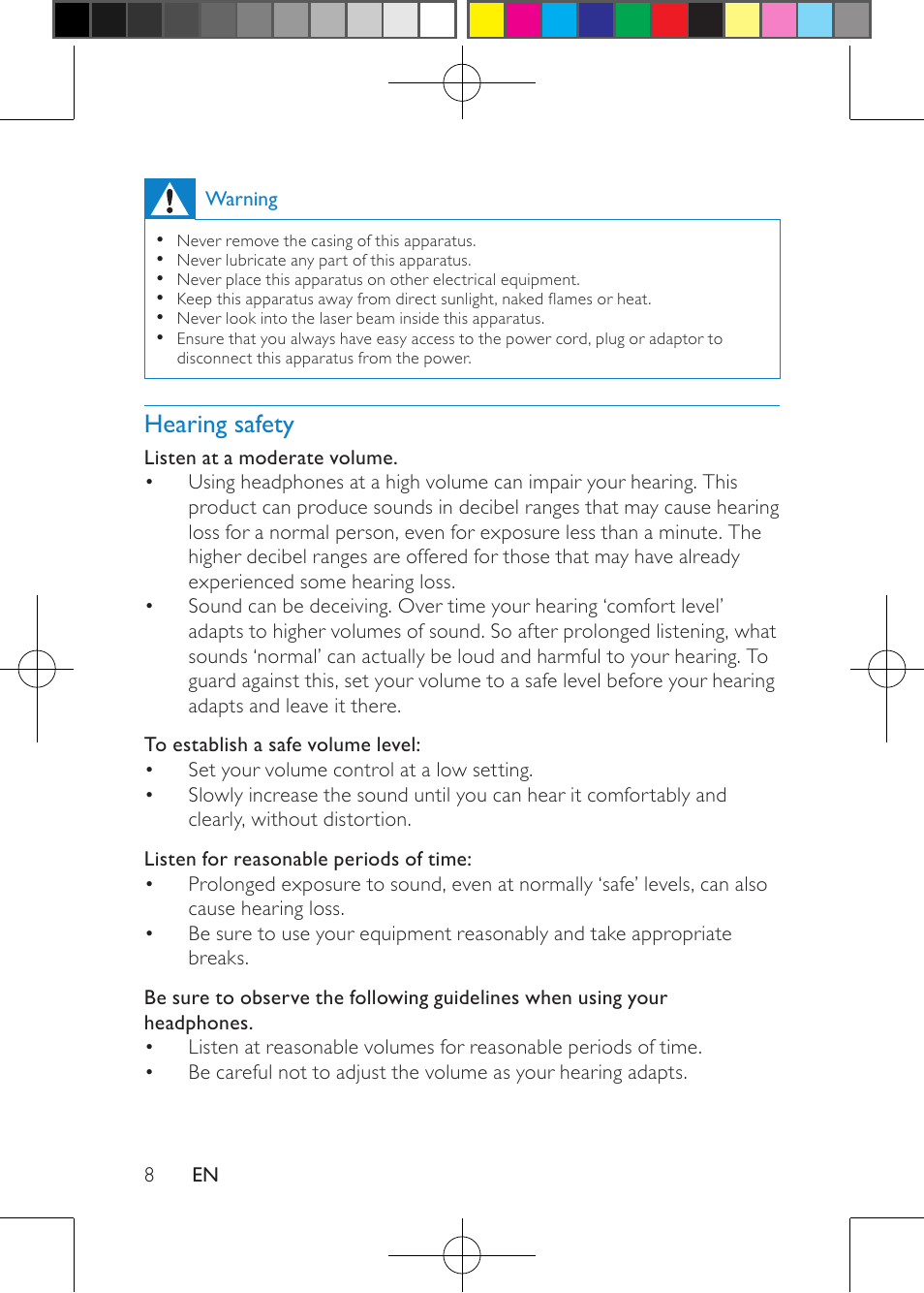 Hearing safety | Philips PD703/37 User Manual | Page 10 / 24
