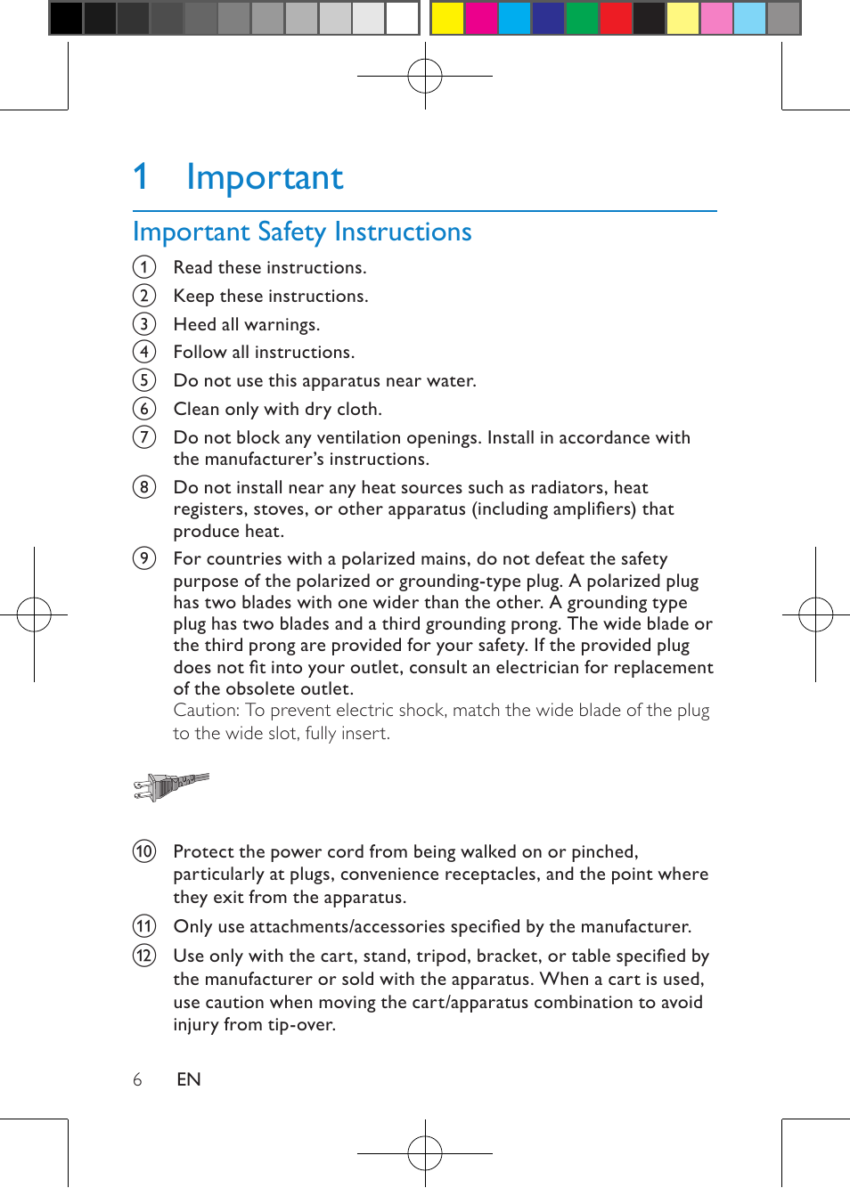 1 important, Important safety instructions | Philips PD703/37 User Manual | Page 8 / 24