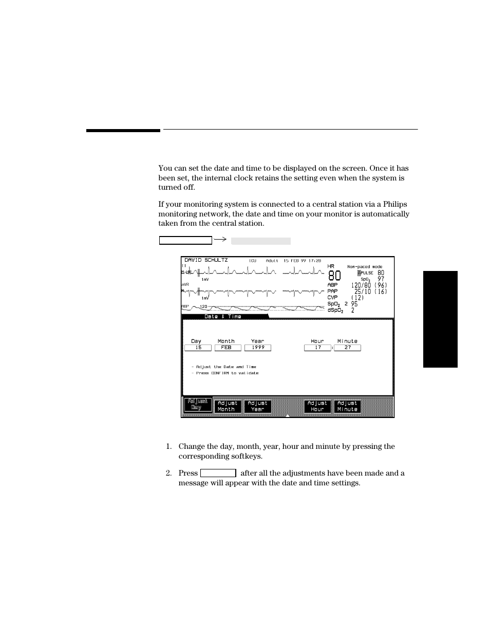 Adjusting the date and time, Procedure, Adjusting the date and time -37 | Procedure -37 | Philips V24CT User Manual | Page 111 / 392