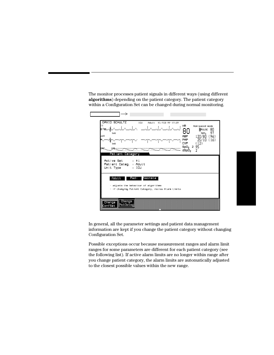 Changing the patient category, Changing the patient category -45 | Philips V24CT User Manual | Page 119 / 392