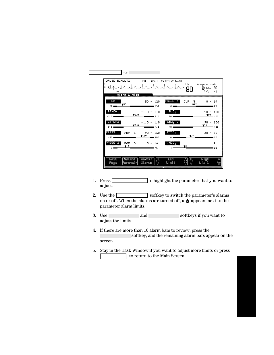 Changing the alarm limits, Changing the alarm limits -13 | Philips V24CT User Manual | Page 169 / 392
