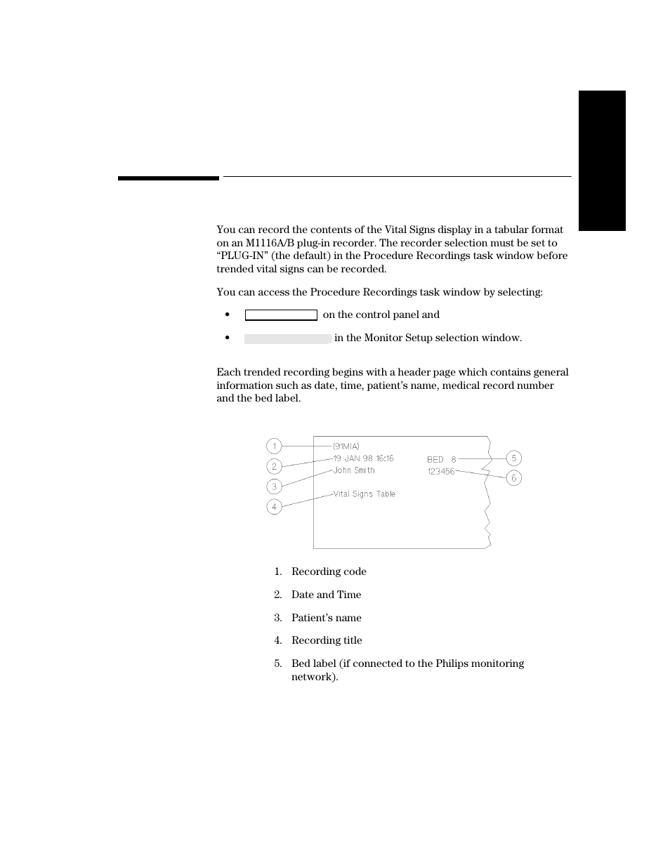 Trended vital signs recordings, Header information, Trended vital signs recordings -29 | Header information -29 | Philips V24CT User Manual | Page 201 / 392