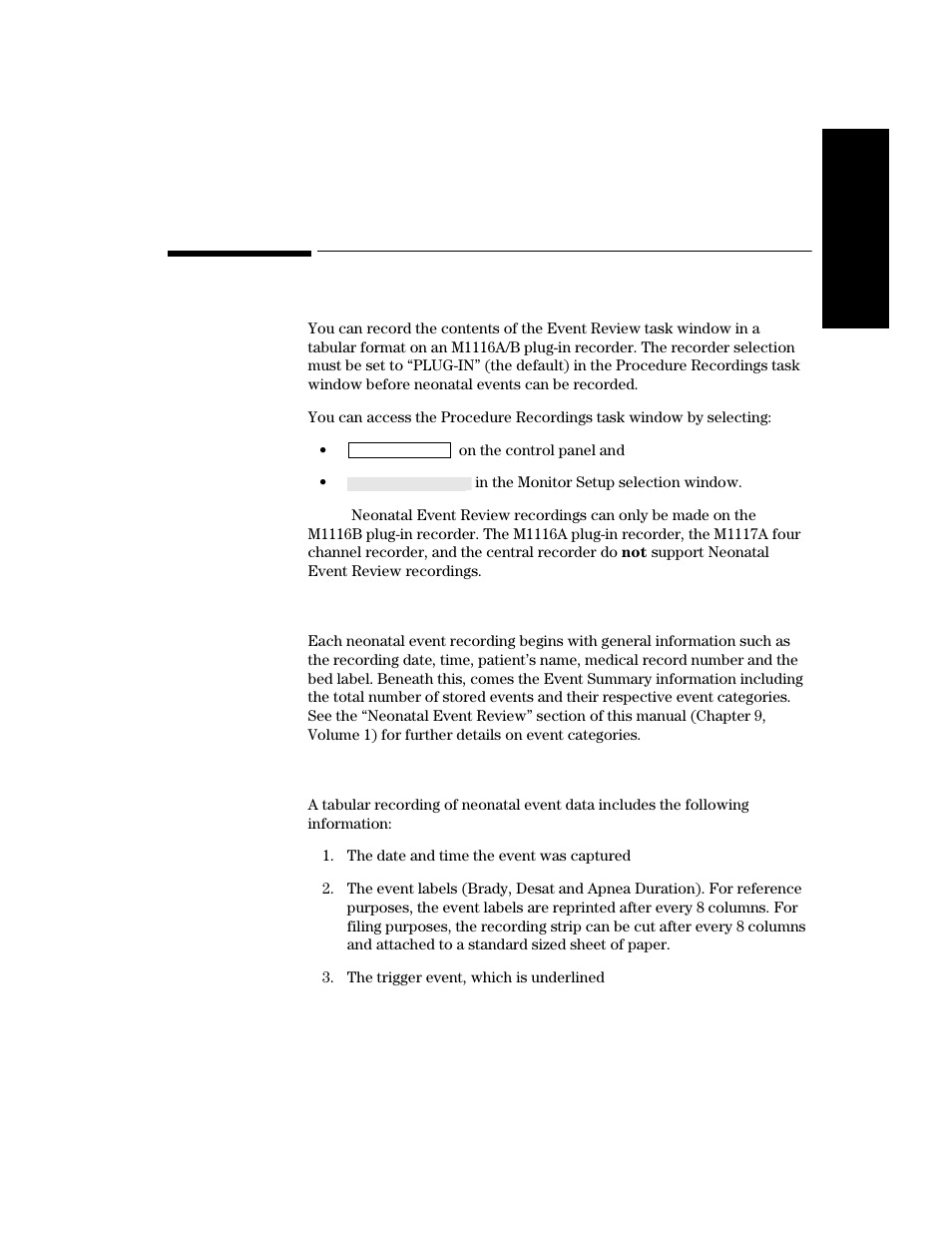 Neonatal event review recordings, Tabular neonatal event recordings, Neonatal event review recordings -33 | Tabular neonatal event recordings -33 | Philips V24CT User Manual | Page 205 / 392