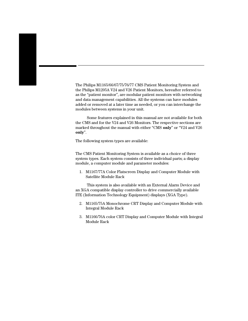 Introduction, Cms patient monitoring system, Introduction -2 | Cms patient monitoring system -2 | Philips V24CT User Manual | Page 24 / 392