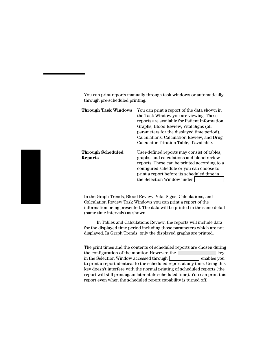 Printing reports, Printing task window reports, Printing scheduled reports | Printing reports -26 | Philips V24CT User Manual | Page 264 / 392