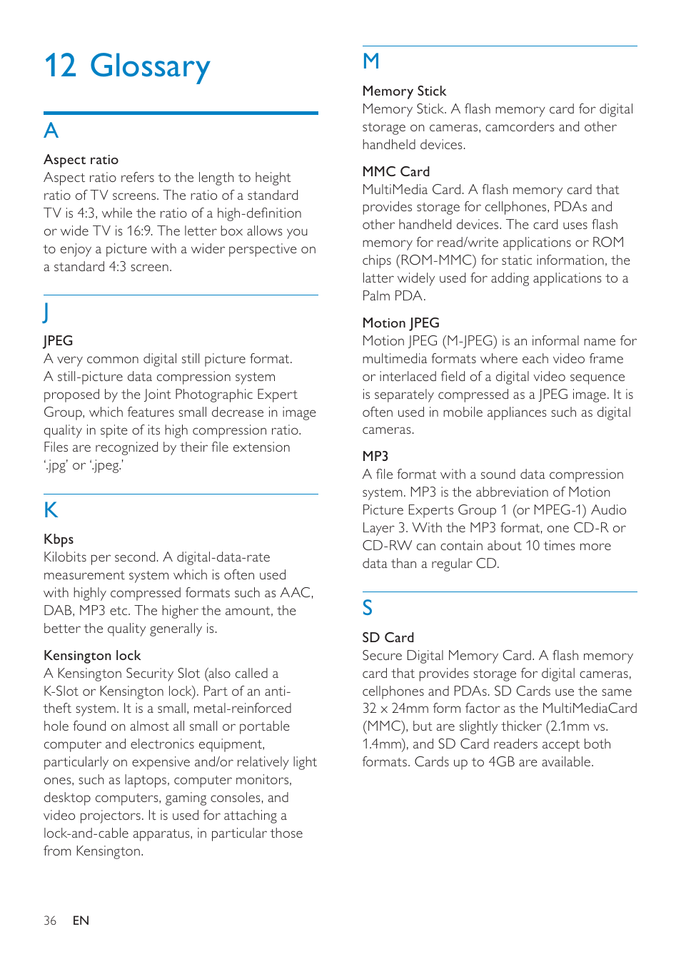 12 glossary | Philips SPH8408 User Manual | Page 35 / 37