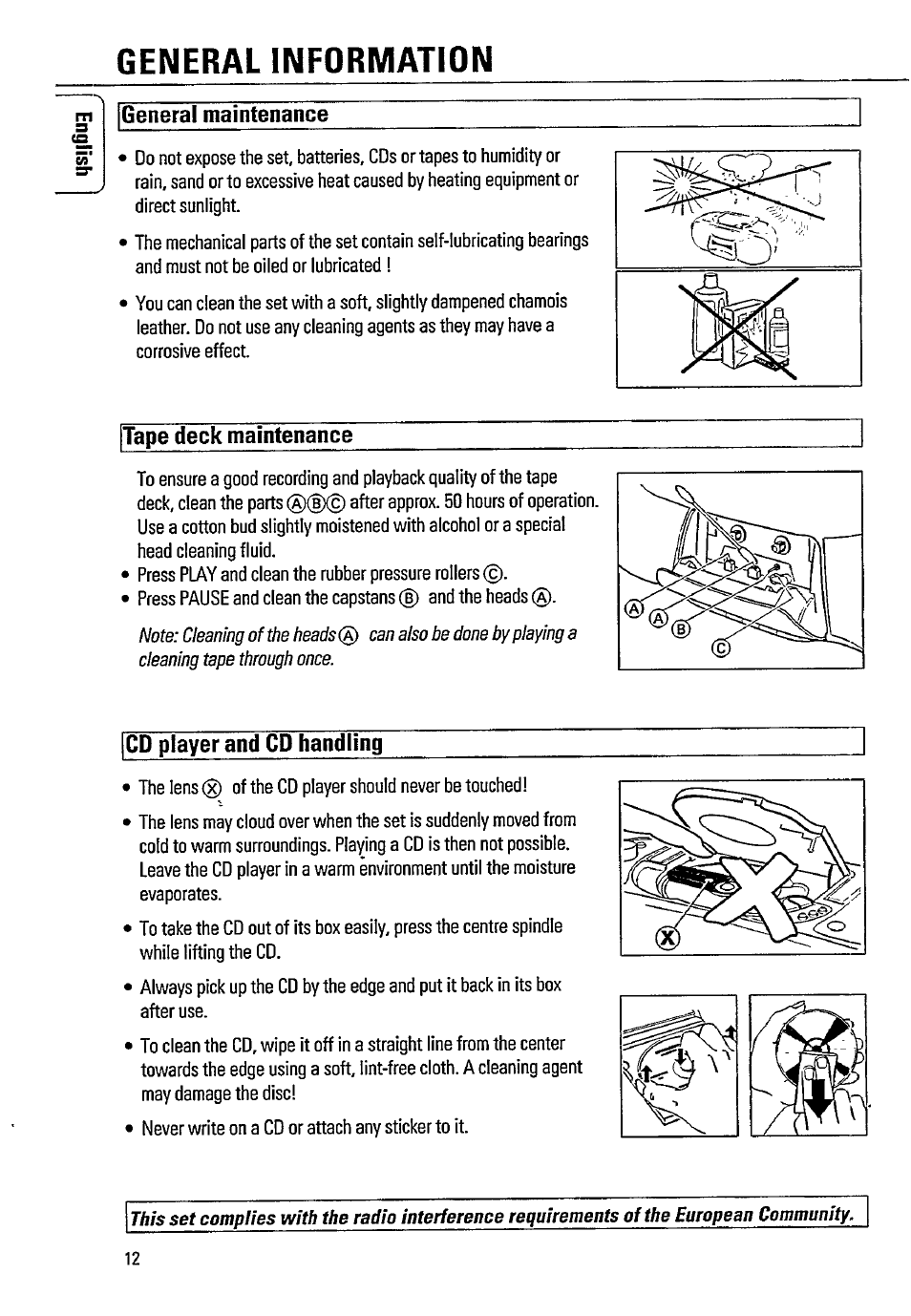 General information, General maintenance, Tape deck maintenance | Cd player and cd handling | Philips AZ8061 User Manual | Page 12 / 16