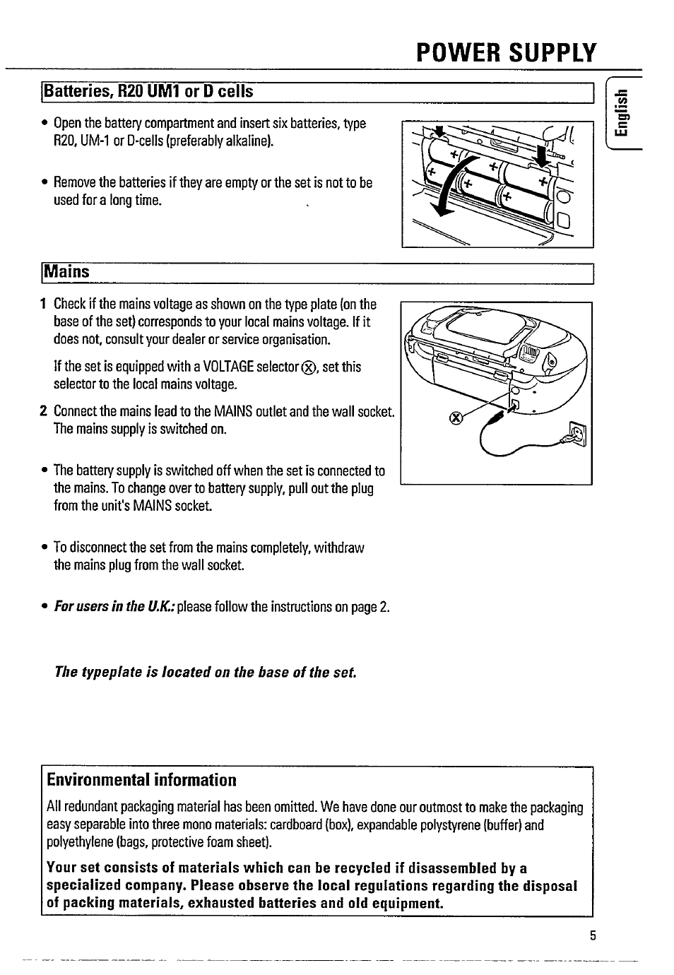 Power supply | Philips AZ8061 User Manual | Page 5 / 16