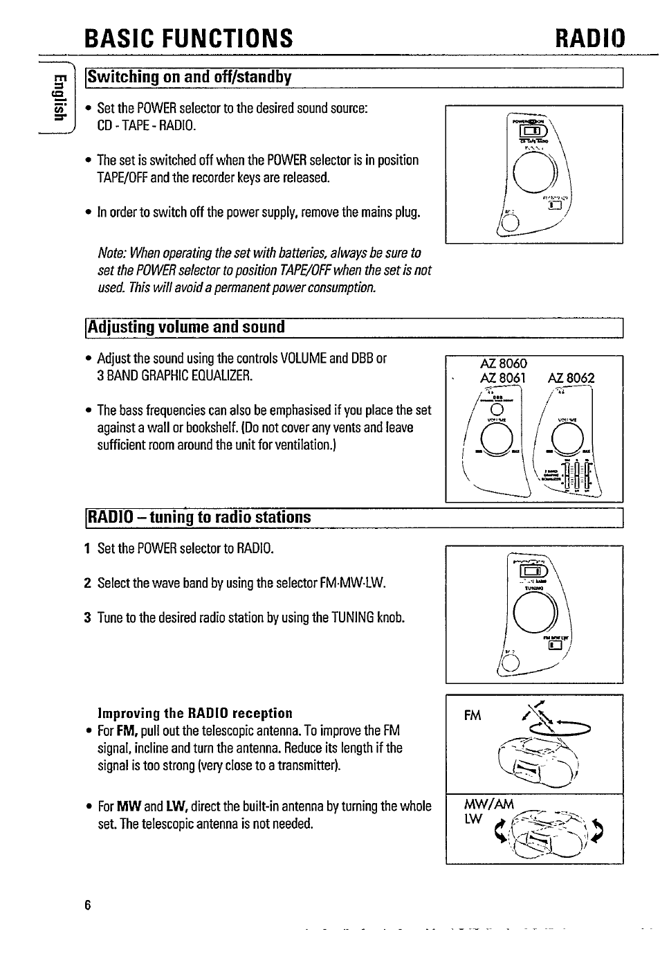 Basic functions radio | Philips AZ8061 User Manual | Page 6 / 16