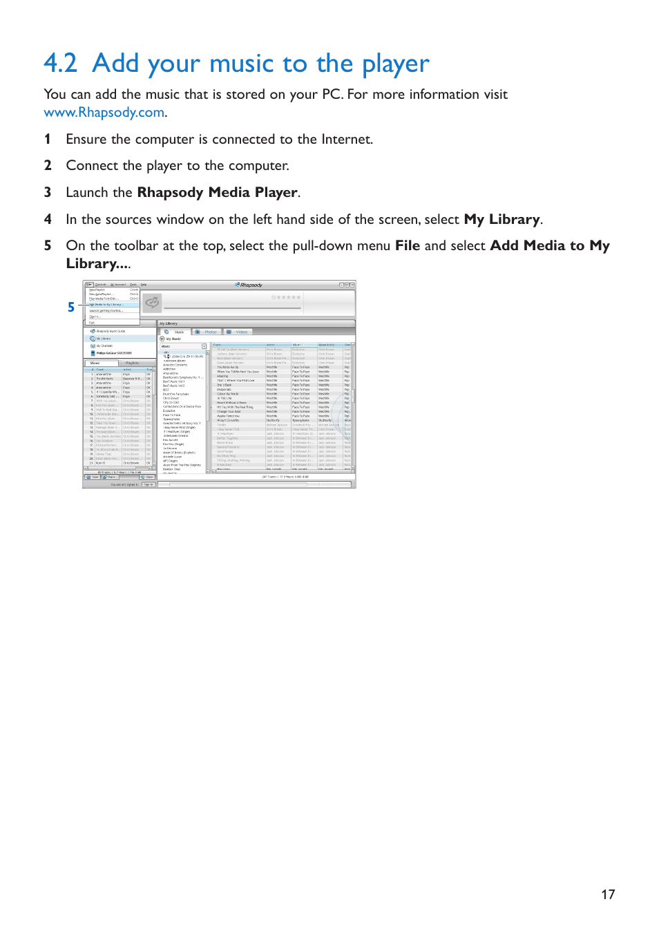 2 add your music to the player, Add your music to the player | Philips SA5295 User Manual | Page 19 / 42