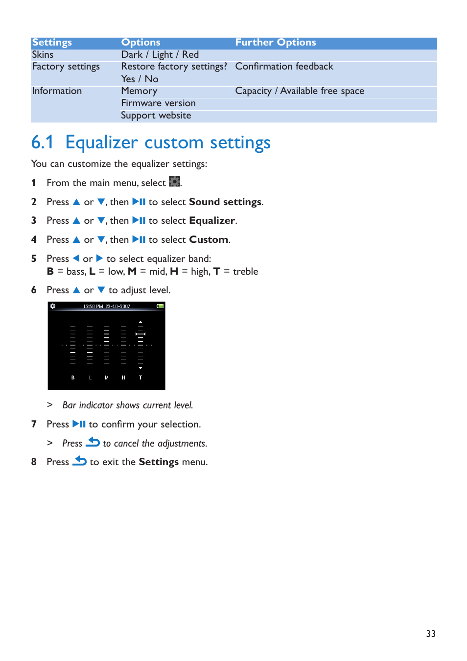 1 equalizer custom settings, Equalizer custom settings,  equalizer custom settings | Philips SA5295 User Manual | Page 35 / 42