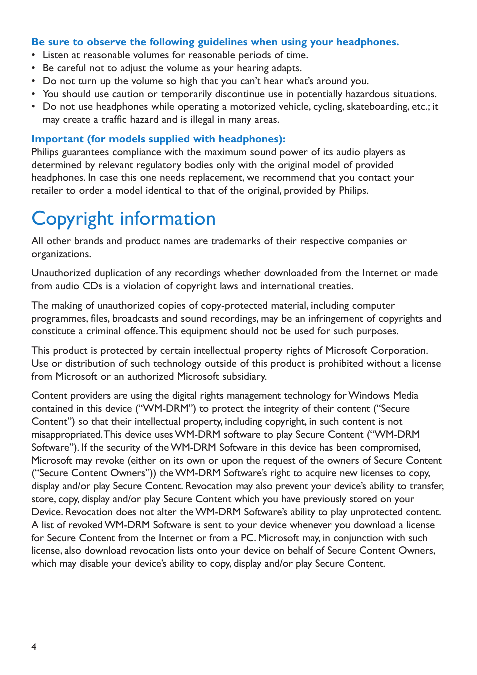 Copyright information | Philips SA5295 User Manual | Page 6 / 42