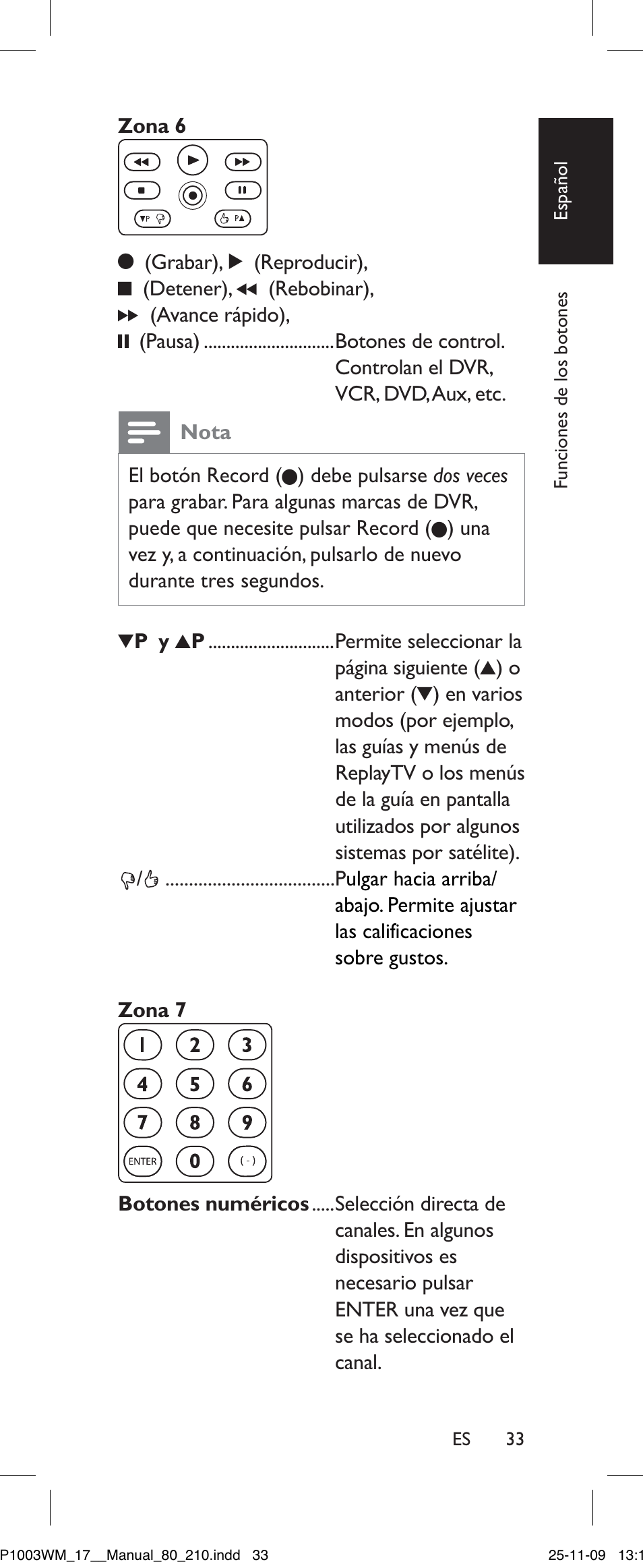 Nota, Zona 7 | Philips SRP1003WM/17 User Manual | Page 33 / 40