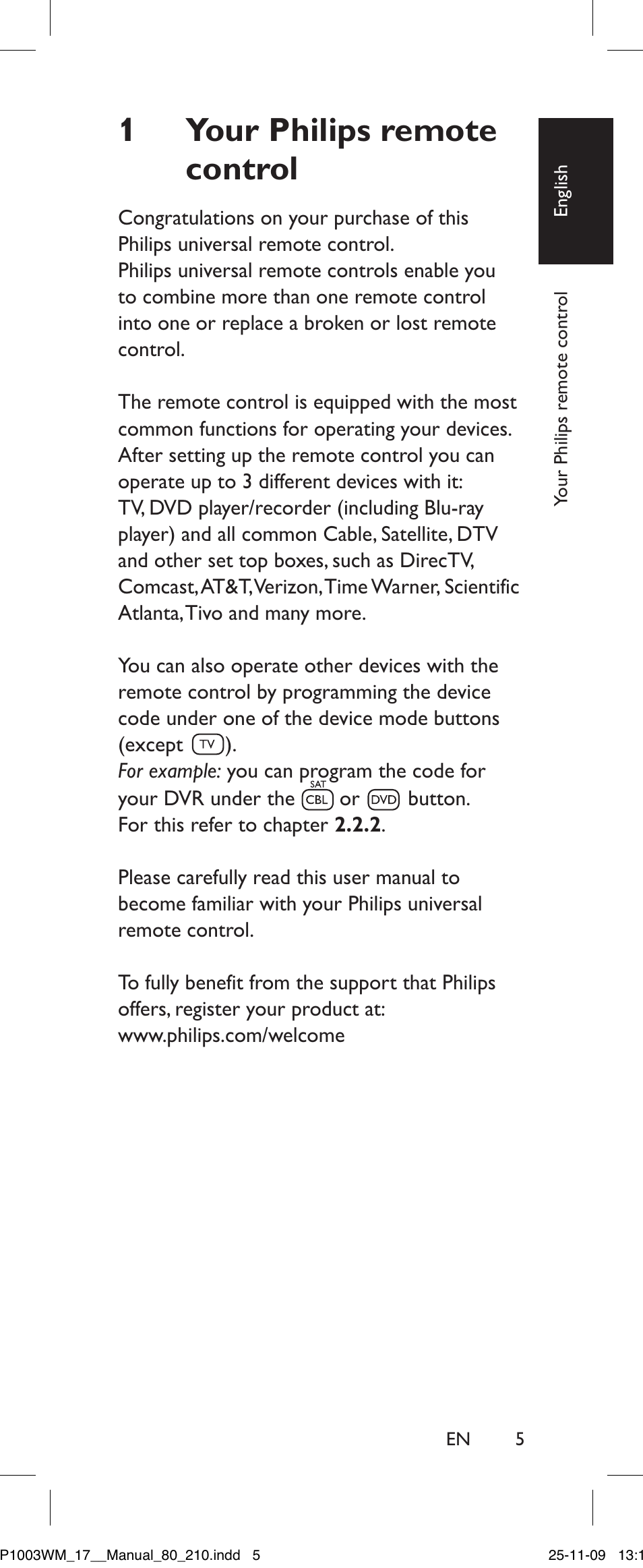 Your philips remote control | Philips SRP1003WM/17 User Manual | Page 5 / 40