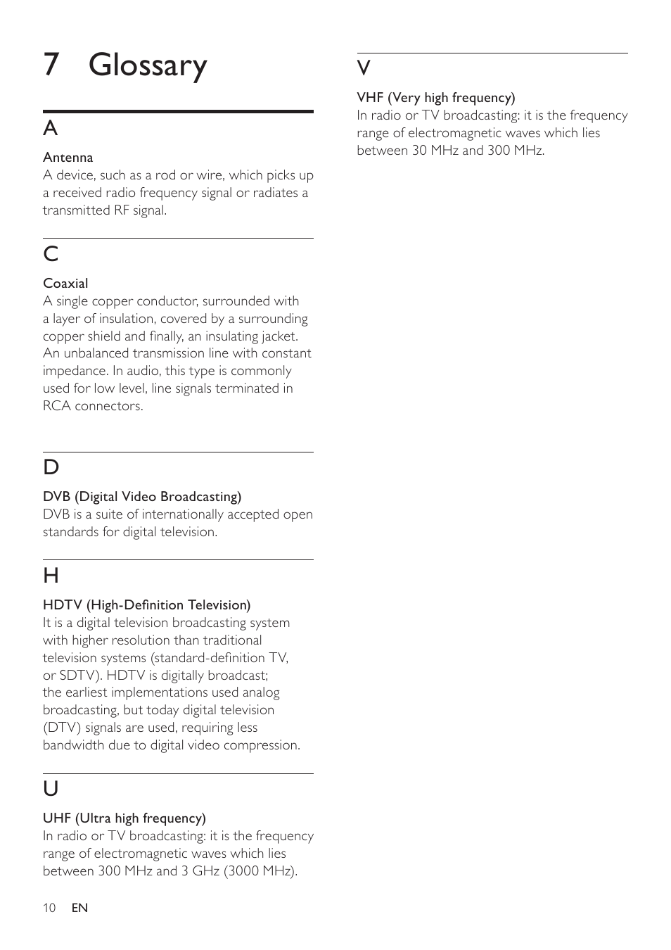 6 warranty and service, 7 glossary | Philips SDV1225T/27 User Manual | Page 10 / 12