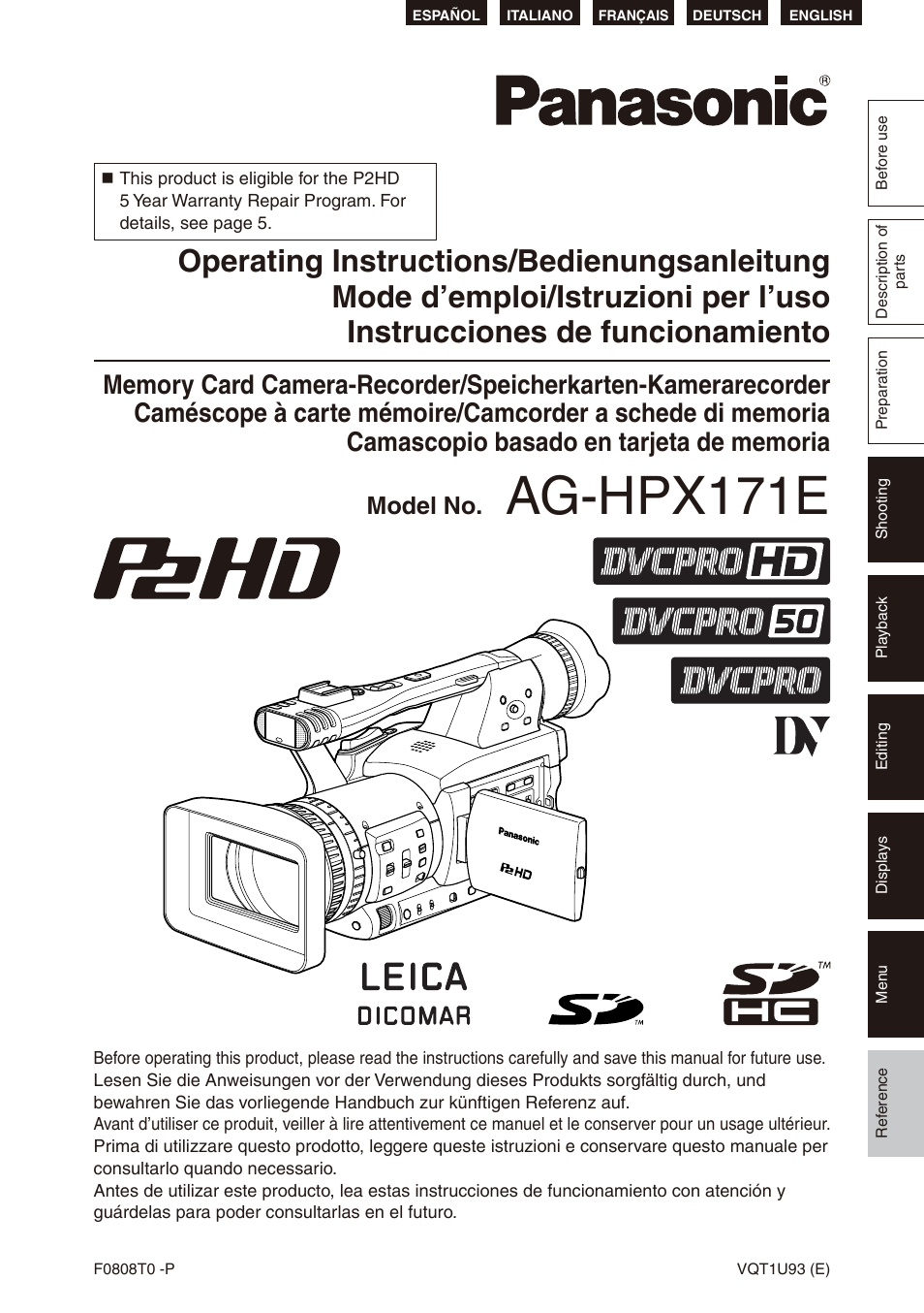 Philips SD AG-HPX171E User Manual | 131 pages