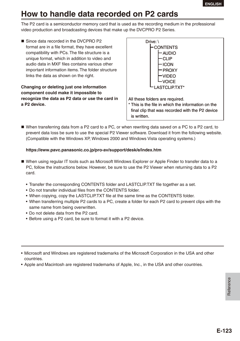 How to handle data recorded on p2 cards, How to handle data recorded on p cards 3, How to handle data recorded on p cards | E-13 | Philips SD AG-HPX171E User Manual | Page 123 / 131