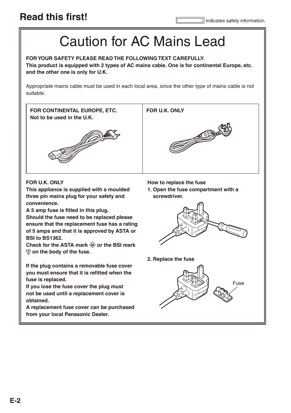 Read this first, Caution for ac mains lead | Philips SD AG-HPX171E User Manual | Page 2 / 131