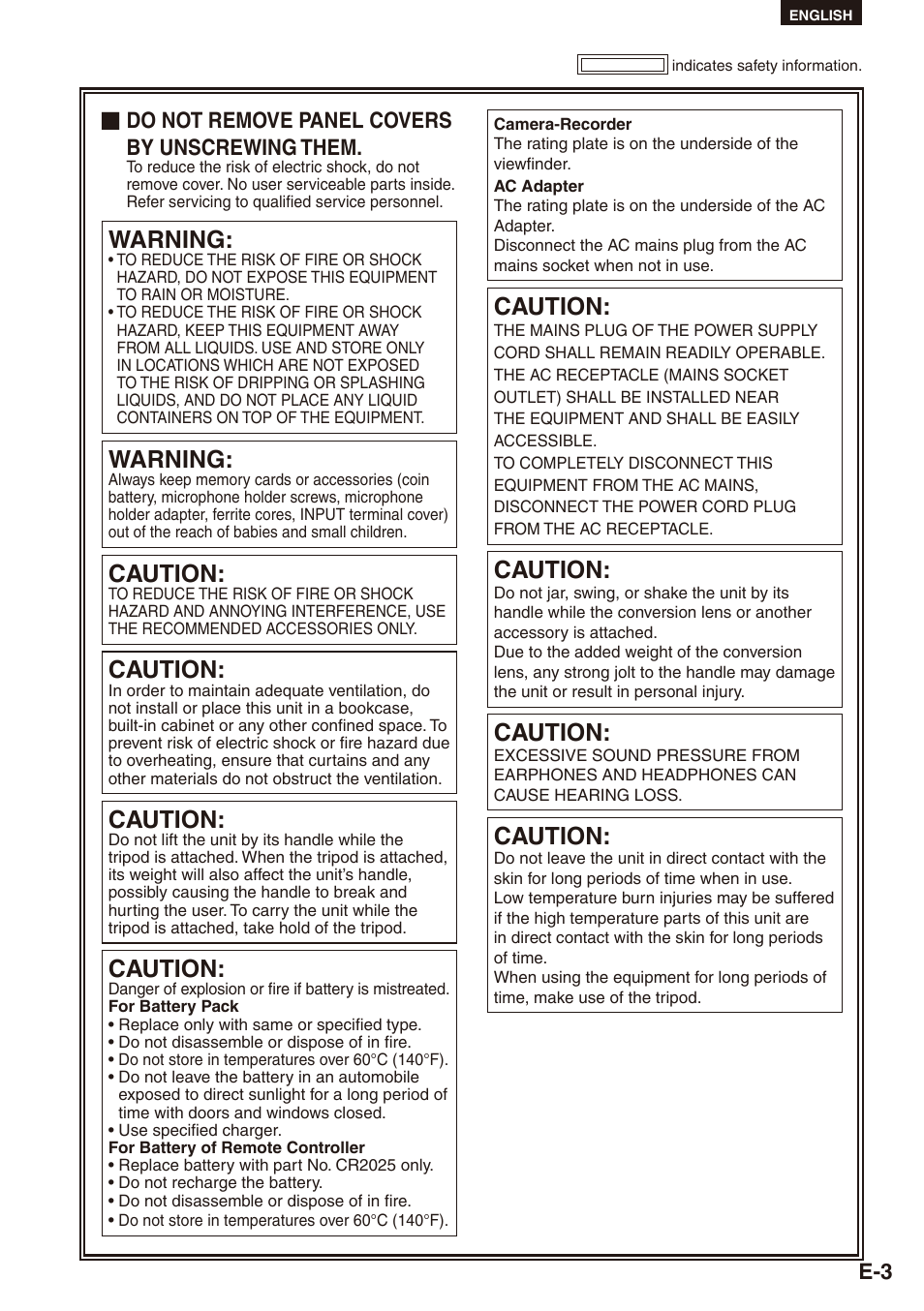 Warning, Caution | Philips SD AG-HPX171E User Manual | Page 3 / 131