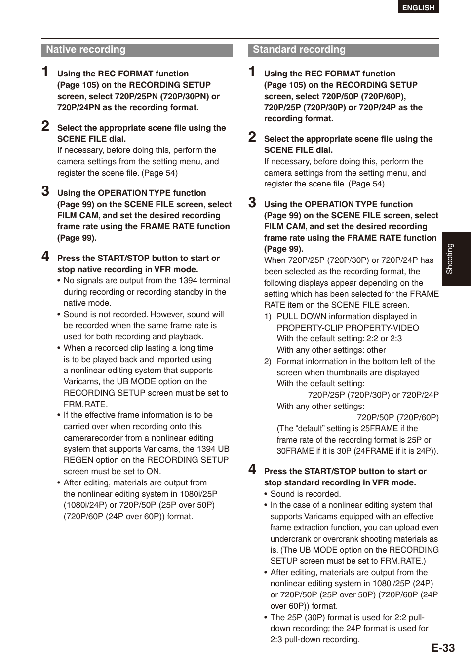 Native recording, Standard recording, Native recording standard recording | Philips SD AG-HPX171E User Manual | Page 33 / 131