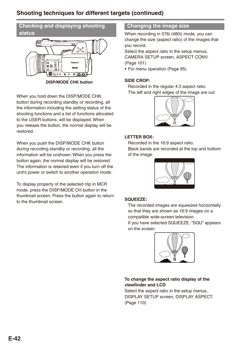 Checking and displaying shooting status, Changing the image size | Philips SD AG-HPX171E User Manual | Page 42 / 131