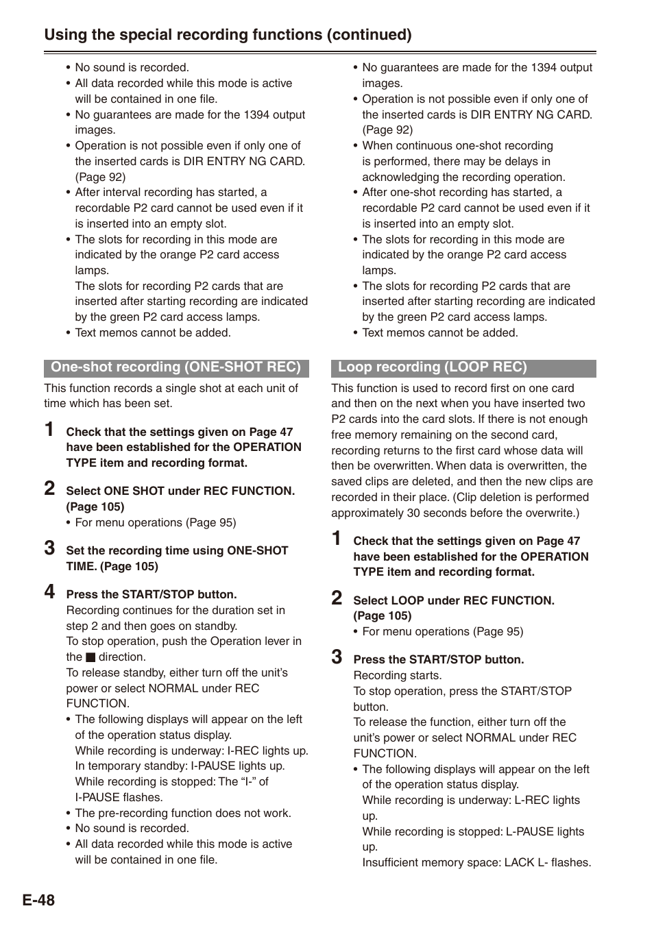 One-shot recording (one-shot rec), Loop recording (loop rec) | Philips SD AG-HPX171E User Manual | Page 48 / 131