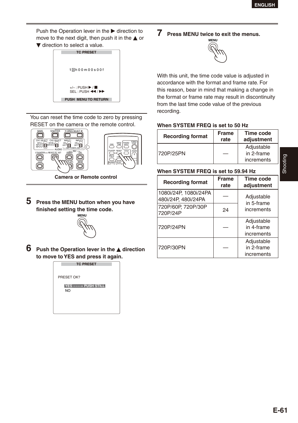 E-61, Press menu twice to exit the menus | Philips SD AG-HPX171E User Manual | Page 61 / 131