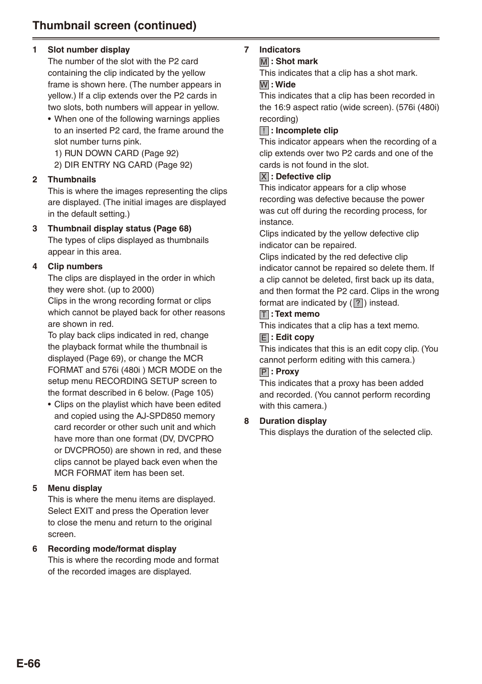 E-66, Thumbnail screen (continued) | Philips SD AG-HPX171E User Manual | Page 66 / 131