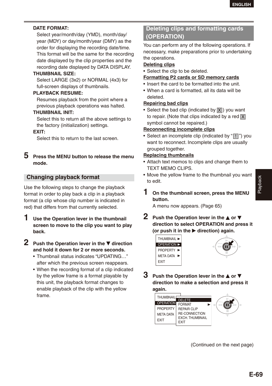 Deleting clips and formatting cards (operation), Deleting clips and formatting cards, Operation) | 69), or change the mcr, E-69 | Philips SD AG-HPX171E User Manual | Page 69 / 131