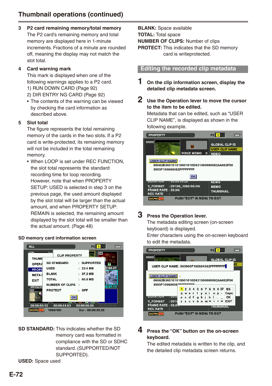 Editing the recorded clip metadata | Philips SD AG-HPX171E User Manual | Page 72 / 131