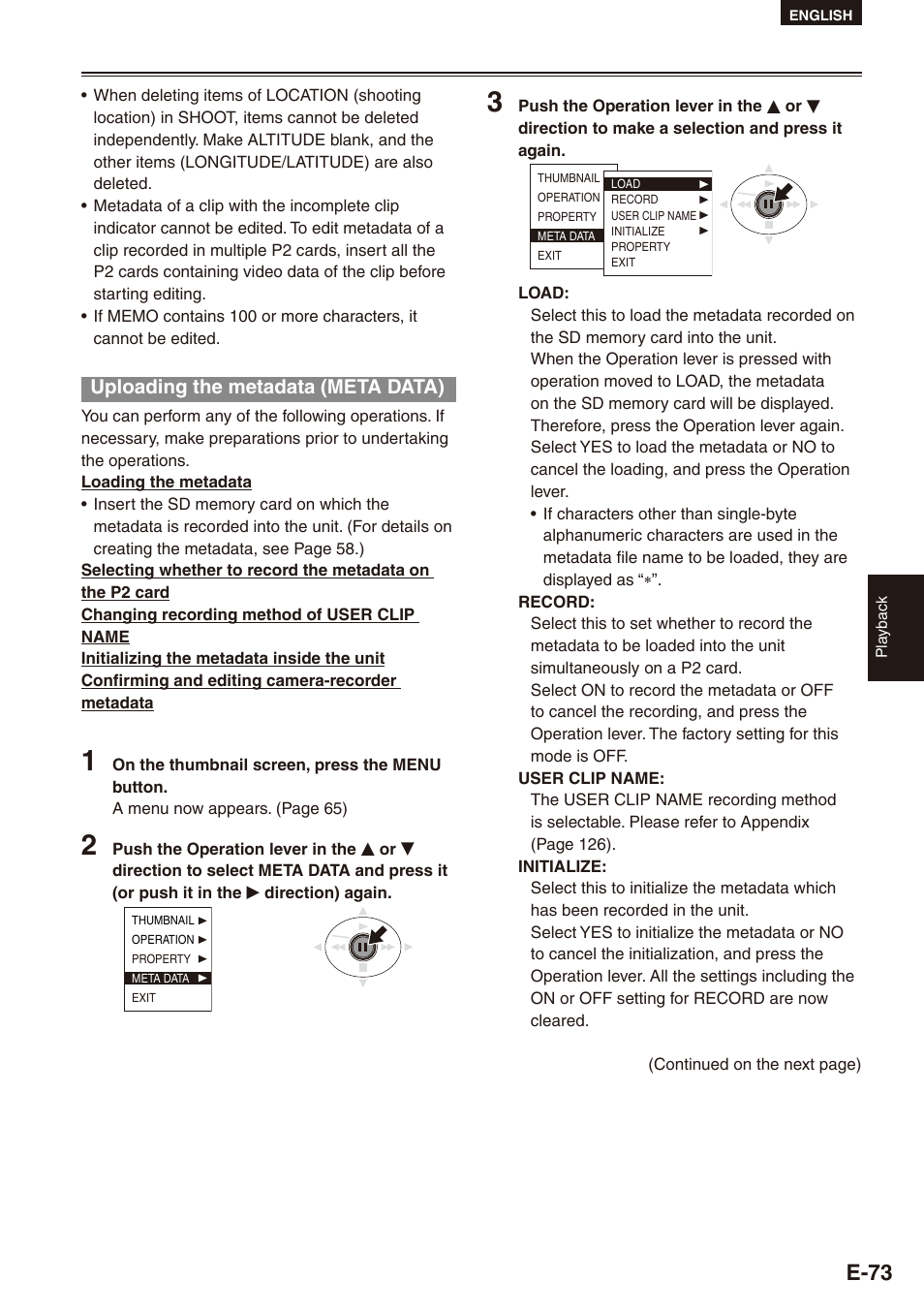 Uploading the metadata (meta data), E-73 | Philips SD AG-HPX171E User Manual | Page 73 / 131