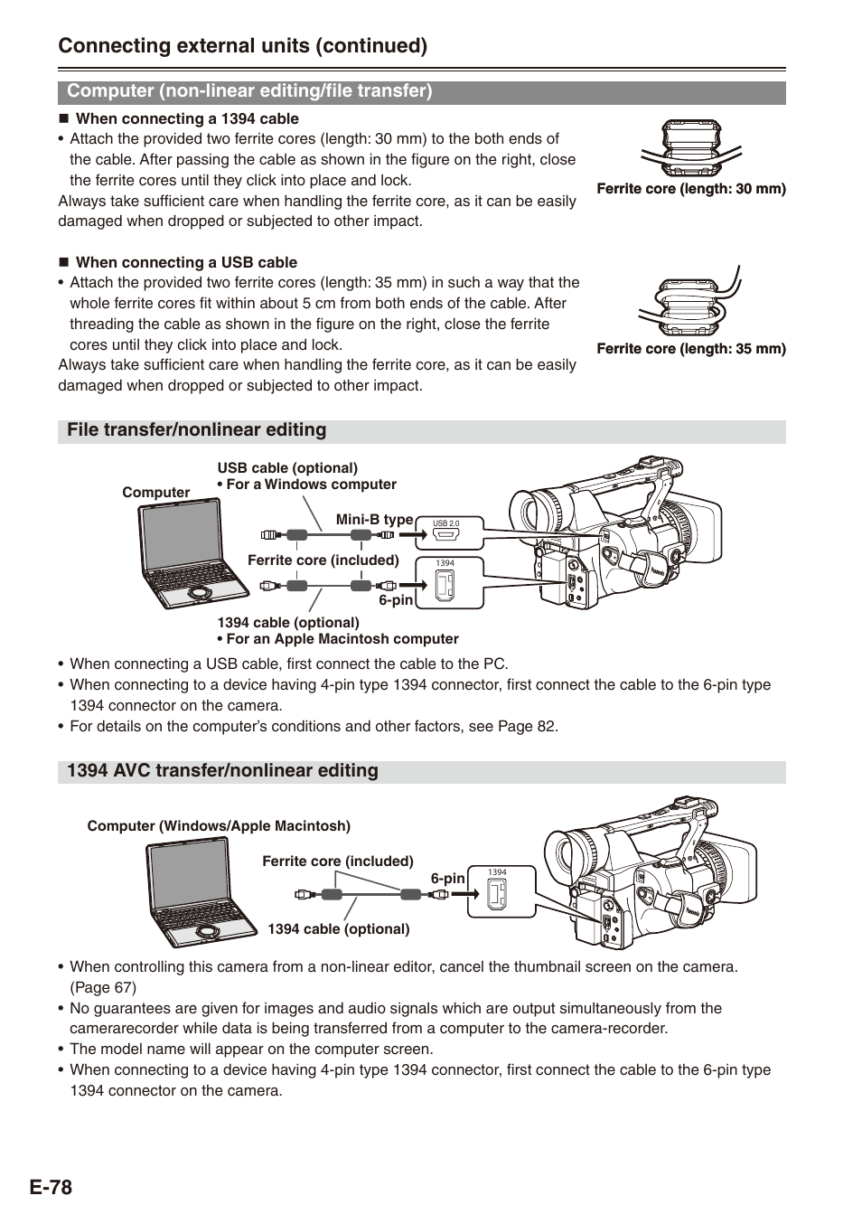 Computer (non-linear editing/file transfer), 78 and, E-78 connecting external units (continued) | File transfer/nonlinear editing, 139 avc transfer/nonlinear editing | Philips SD AG-HPX171E User Manual | Page 78 / 131